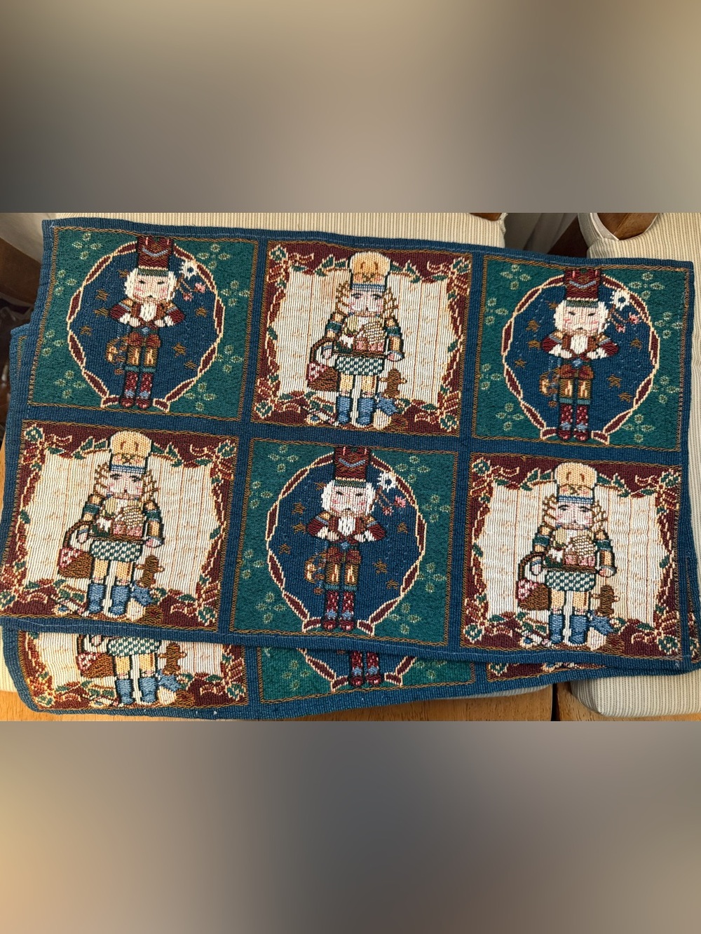 Pair of Christmas Placemats Nutcrackers Tapestry- Red, White, Green